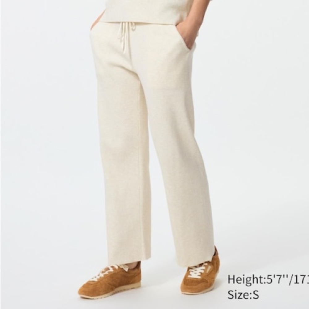 Uniqlo Washable Knit Ribbed Pants Cream - small